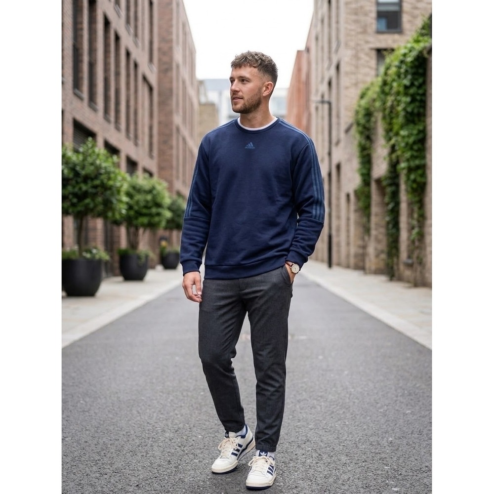 Adidas Mens Legend Ink 3-Stripe Fleece Crewneck Sweatshirt HT1194 Navy 2XL NEW